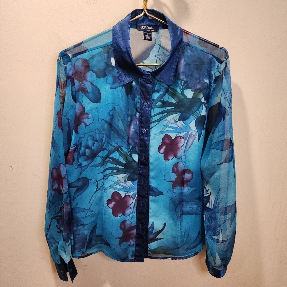 Jordan Blue Label Graphic Buttoned Long Sleeves Formal  Blouse Size L